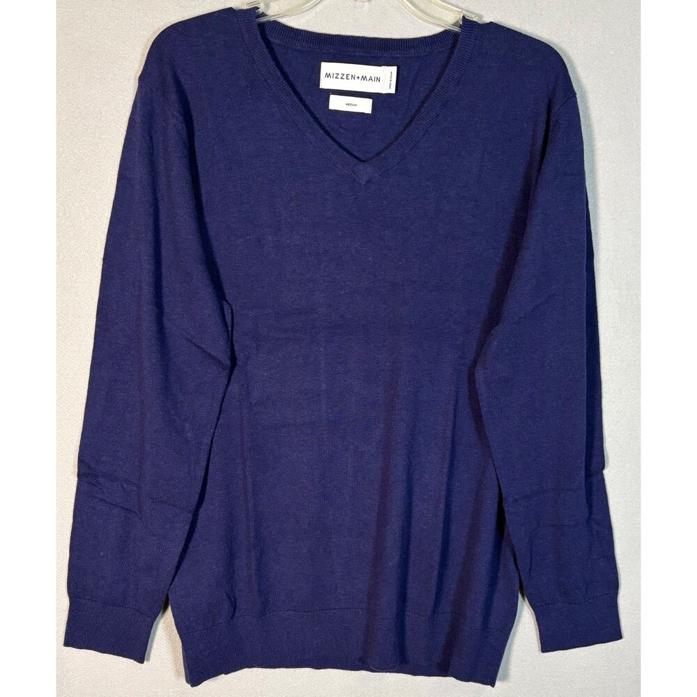 NWOT Mizzen + Main Sweater Mens M Trim Fit Navy Blue  V-Neck  Preppy Academia